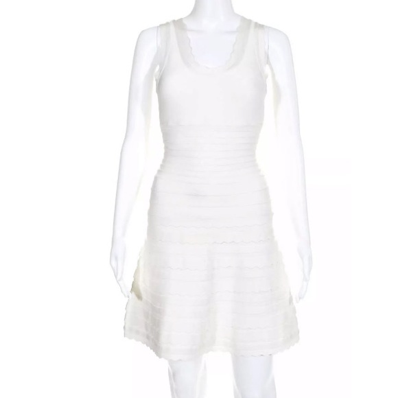 Herve Leger Jules White Scallop Edge Bandage Dress - Picture 6 of 8